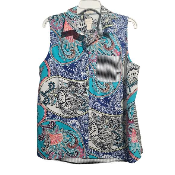 Chico's Tops - Chico’s Blue Paisley Sleeveless Button Up Top Size 2 (L/12)